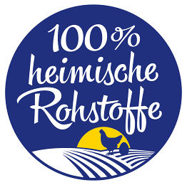 ein Button mit der Aufschrift 100% heimische Rohstoffe in blau